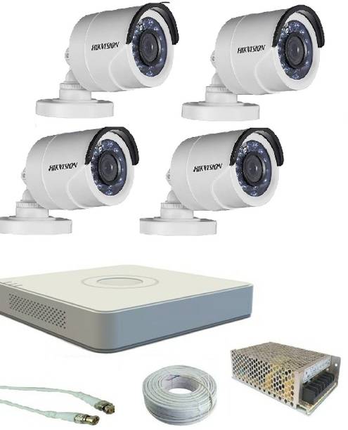 HIKVISION 2mp cctv 4 bullet camera 4 channel power supply 4 channel dvr 90mtr wire bundle bnc dc without hard disk Security Camera