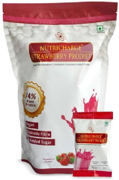 Nutricharge Straberry Prodiet (300g = 15 Sachets of 20g each) 74% Plant-Based Protein