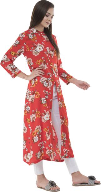 Women Floral Print Viscose Rayon Frontslit Kurta