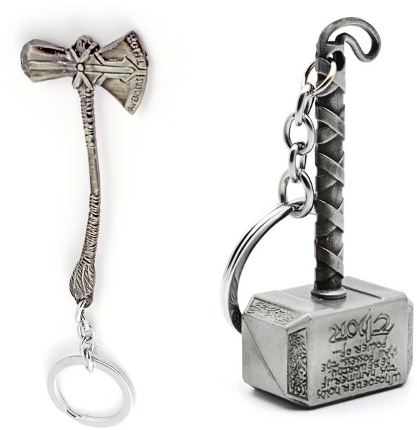 Gold Era Thor Axe New Hammer Keychain &amp; Old Hammer Keychain Key Chain