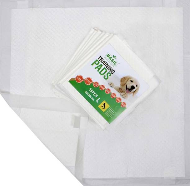 BASIL Puppy Training Pads 60 x 60cms with stick on for the floor, disposable puppy pads (15 Pieces, Large) Pet Pad Holder