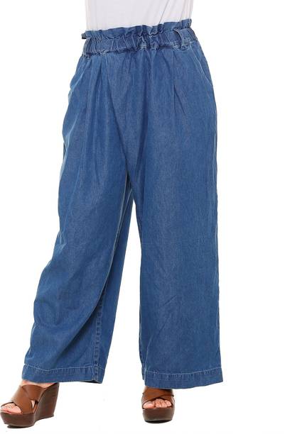 TWIST Women Regular Fit Blue Cotton Blend Trousers