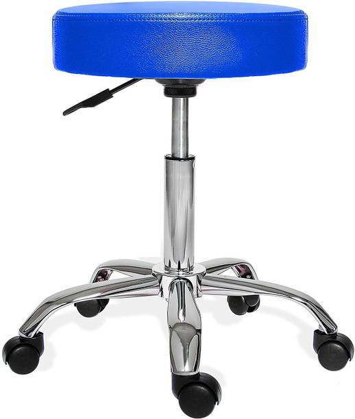 Deal Dhamaal Height Adjustable Black Rolling Stools With Wheels In Dark Blue Color Leatherette Bar Stool