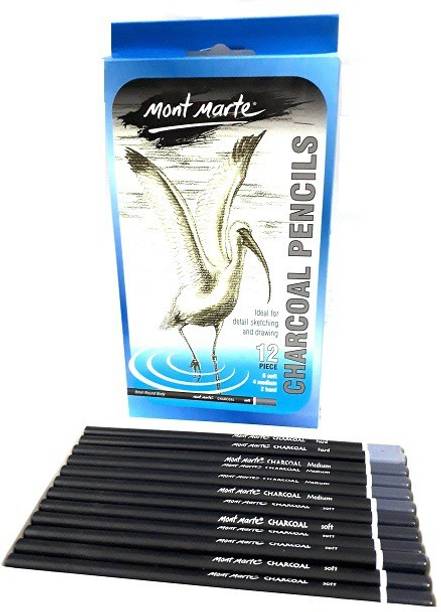 Mont Marte SOFT/MEDIUM/HARD CHARCOAL PENCIL PACK OF 12 (BLACK) Pencil
