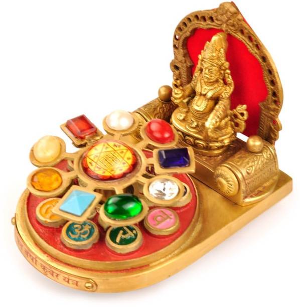 RUDRA DIVINE Shri Dhan Varsha Kuber Yantra Chowki for Home Temple | Kuber Navgrah dhan varsha pujan chowki Brass Yantra