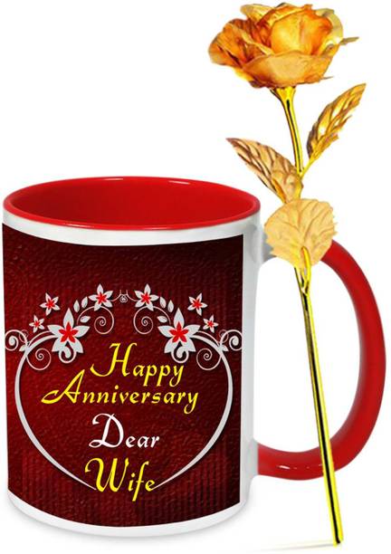 alwaysgift Anniversary Love To My Beautiful Wife Mug & Golden Rose Combo