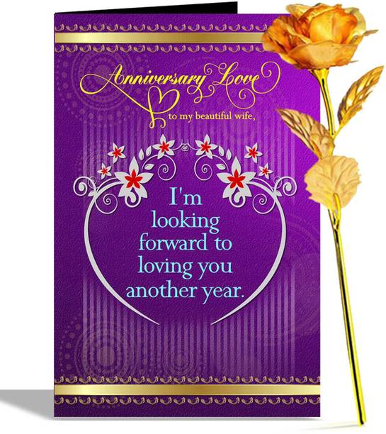 alwaysgift Anniversary Love To My Beautiful Wife Greeting Card & Golden Rose Hamper