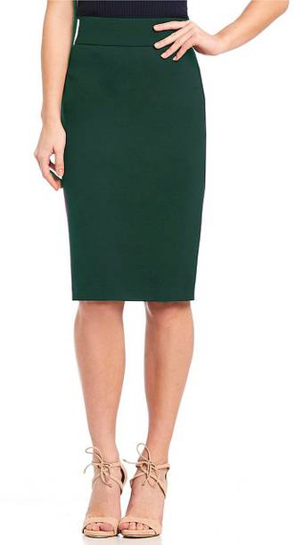Women Solid Pencil Dark Green Skirt