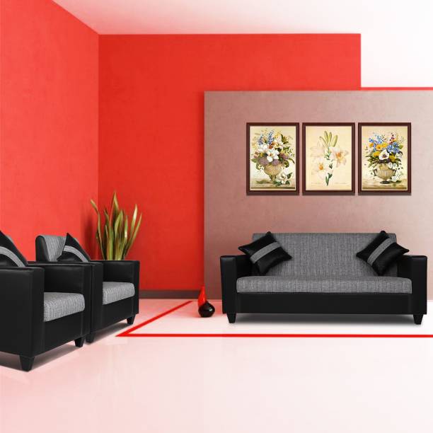 Flipkart Perfect Homes Crete Leatherette and Fabric 3 + 1 + 1 Black & Grey Sofa Set