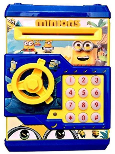 eastern club Electronic ATM For Kids Smart Lock Piggy Bank for Coin/Note Safe with Cartoon Characters Minion Coin Bank