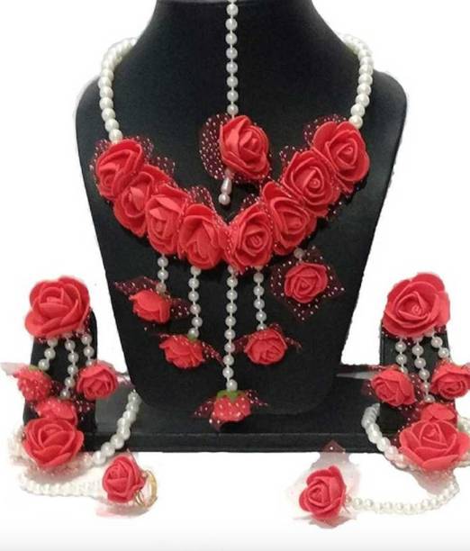 ALICIA Fabric, Paper Red, White Jewellery Set