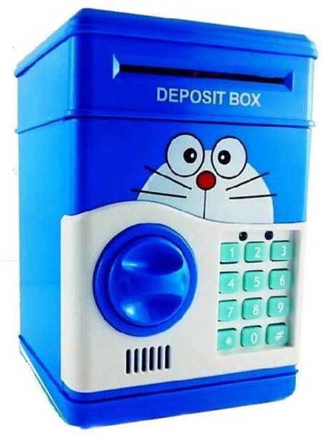 oongly Electronic ATM For Kids Smart Lock Piggy Bank for Coin/Note Safe with Cartoon Characters Coin Bank Coin Bank