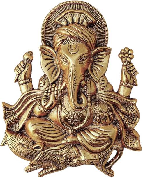Metal Handicrafts Metal Ganesh Idol Statue Wall Hanging for Home Decor Decorative Showpiece  -  26 cm