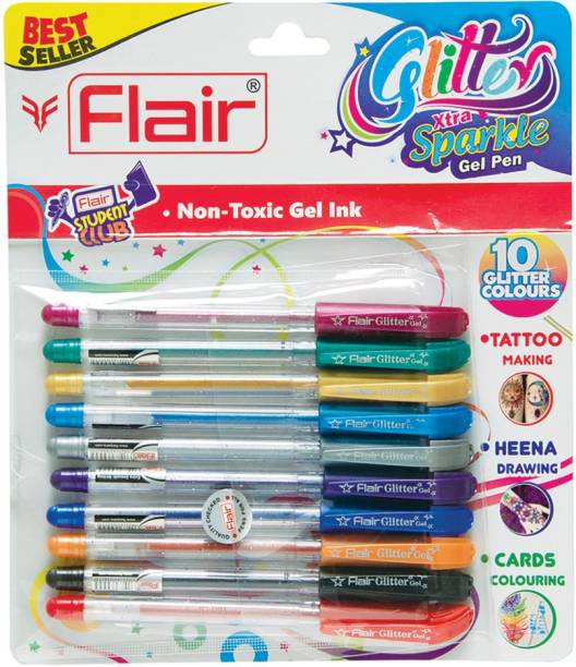 FLAIR Glitter Sparkle 1.0mm Gel Pen Blister Pack | Smooth &amp; Perfect Writing Experience Gel Pen
