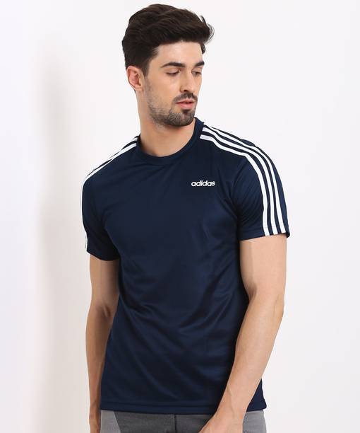 Men Solid Round Neck Polyester Blue T-Shirt