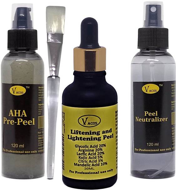 VACOS Liftening and Lightening 30 ml Glycolic 20%, Arginine 20% , Lactic 20% , Kojic 5% , Citric 3% , Mandelic 10% with Pre Peel , Neutralizer, Brush