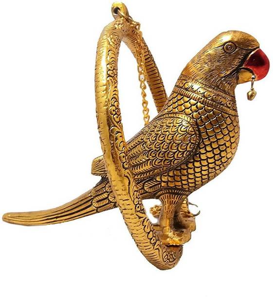 DreamKraft Metal Gold Plated Parrot in Ring Hanging for Home Decorative Showpiece  -  57.1 cm