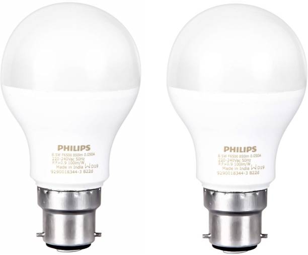 PHILIPS 8.5W B22 LED Bulb White, Pack of 2 8.5 W Round B22 LED Bulb