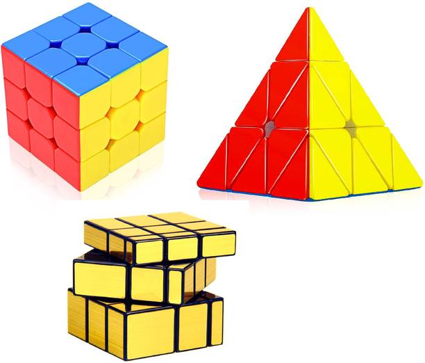 D ETERNAL Cube Combo Set 3x3, Pyraminx Triangle and Gold Mirror Cube
