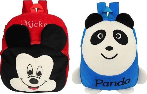 3G Collections Mickey & L Panda Combo Teddy Bear Soft Toy Kids Plush Bag Waterproof School Bag