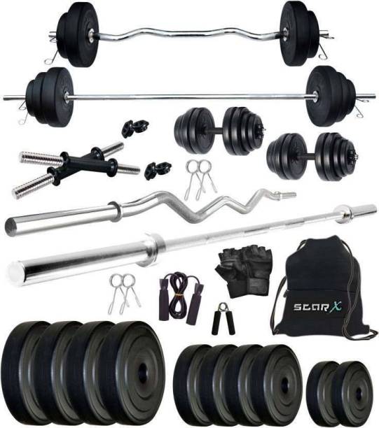 STARX 20 kg PVC Weight Plates 20 Kg Combo of Rods and Gym Accessories Home Gym Combo
