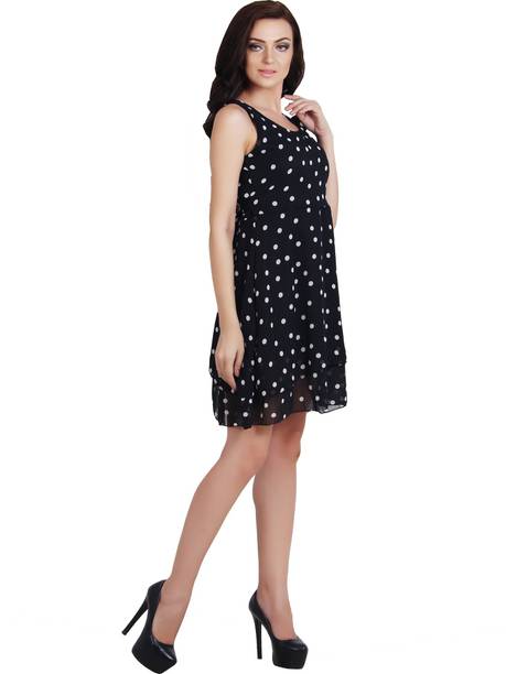 Women A-line White, Black Knee Length Dress