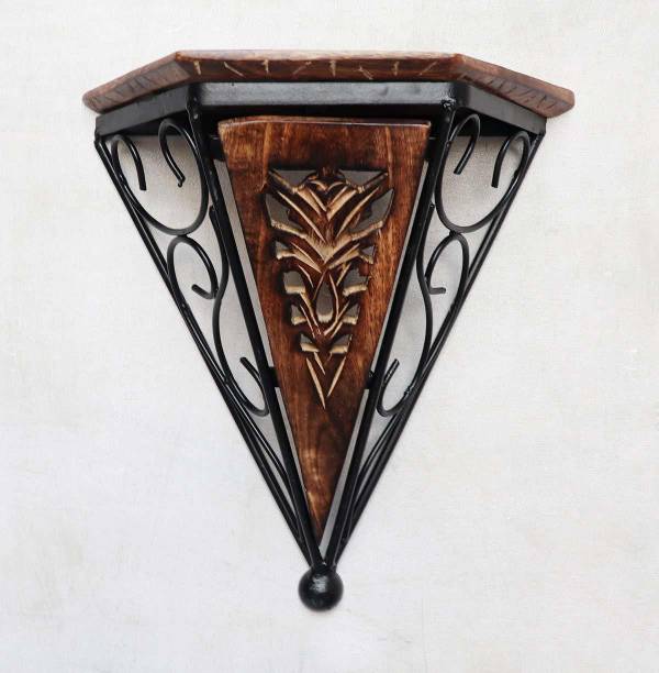 IWUD ENTERPRISES Hanging Shelves Wooden and Iron Antique V Shape Wooden Wall Shelf