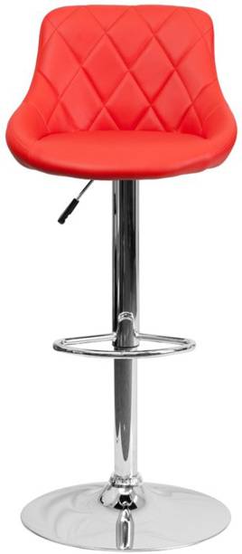 Lakdi - The Furniture Co. Quilted Style Upholstered Chrome Base Adjustable Height Low Back Swivel Kitchen /Saloon / Counter Stool Chair Leatherette Bar Stool