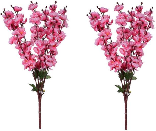 Sofix Beautiful Artificial Flower Bunch Peach blossom Flowers Pack of 2 - High Quality - 55 CM Pink Orchids Artificial Flower