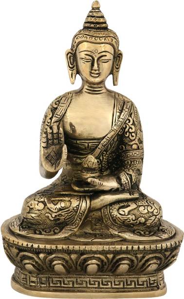 StatueStudio Brass Buddha Statue For Home Decor Diwali Office Corporate Gift Meditation Showpiece Figurine Glossy (4 × 3 × 7 Inches) Decorative Showpiece  -  18 cm