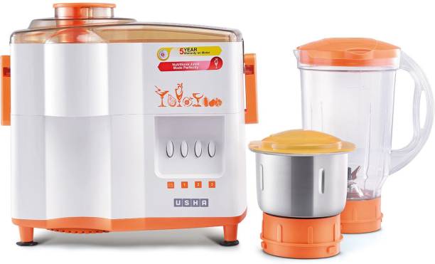 USHA 3442 Popular 450 W Juicer Mixer Grinder (2 Jars, Orange)