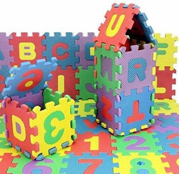 eRise ABC and Numbers 0-9 Non Toxic EVA Foam Alphabet and Number Interlock Puzzle Mat for Kids Learn and Play, 6x6inch, 36 Blocks