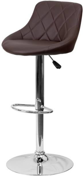 Lakdi - The Furniture Co. Quilted Style Upholstered Chrome Base Adjustable Height Low Back Swivel Kitchen /Saloon / Counter Stool Chair Leatherette Bar Stool