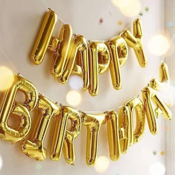 Stylin Solid Happy Birthday Decoration Foil Balloon For Birthday Party- Golden Letter Balloon