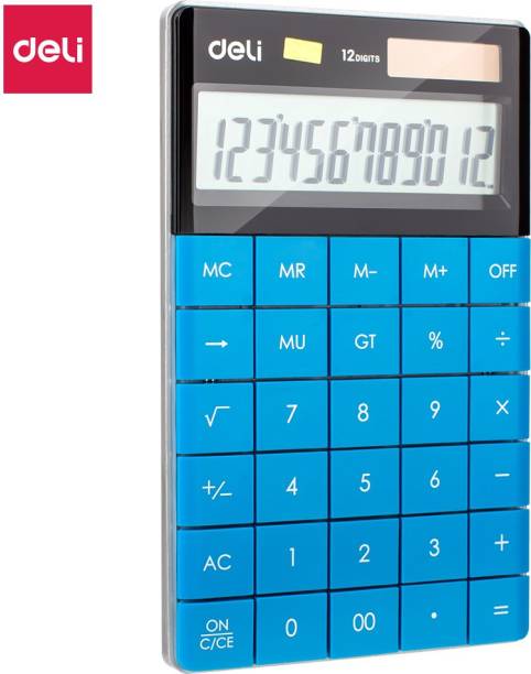 Deli W1589 Modern Compact Blue 12 Digit Large Display Big Buttons Dual Power with 3 Year Warranty Basic  Calculator
