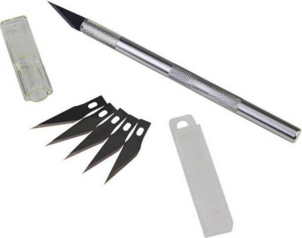 KABEER ART Detail Pen Knife with 5 Interchangeable Sharp Blades Metal Grip Hand-held Paper Cutter