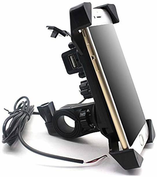 सेउटा Waterproof Universal Motorcycle Car 360 Degree Rotating Bike Mobile Holder with USB Charger for All Android Devices Upto 7 Inches (Black) मोबाइल होल्डर