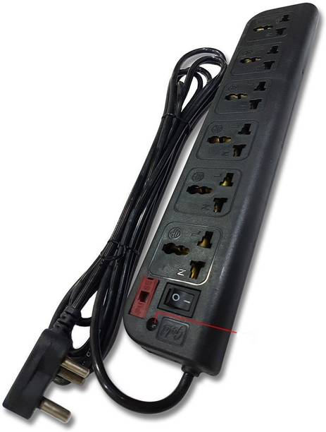 HexaGear 6 Amp Multi Plug Point 6 plus 1 with 1.5 Meter Cord 6 Socket Extension Boards (Black) 6  Socket Extension Boards