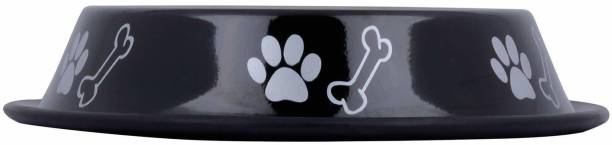 Foodie Puppies Stainless Steel Paw Bone Printed Food Water Feeding Bowl for Dogs & Puppies (Medium, 700ml, Night Black) Round Steel Pet Bowl