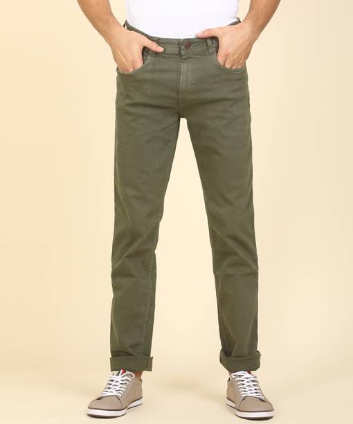 Men Slim Mid Rise Dark Green Jeans