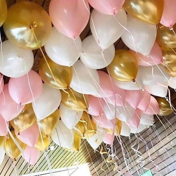 FANEX Solid Metallic Balloons, Pink Gold & White(Pack of 50) Balloon