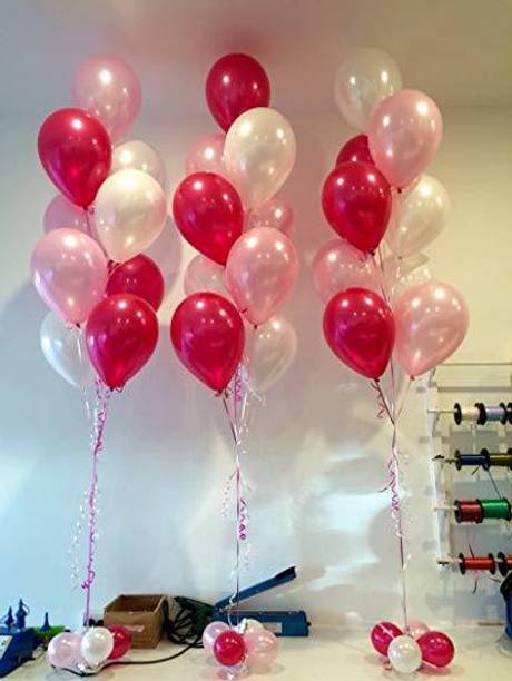 ACOME Solid Metallic HD Finish Balloons, (Pink, Red and White) - Pack of 50 Balloon