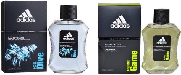 ADIDAS Ice Dive and Pure Game Perfume 100ml Each (Pack of 2) Eau de Toilette  -  200 ml