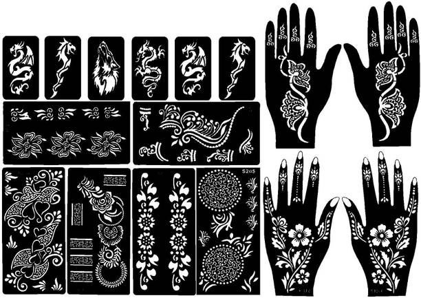 IVANA'S 10 Pieces India Henna Tattoo Stencil Set for Women Girls Hand Finger Body Paint Temporary Tattoo (IVANA-1029)
