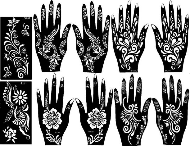 IVANA'S 10 Pieces India Henna Tattoo Stencil Set Temporary Tattoo (IVANA-1009)