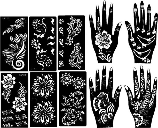 IVANA'S Henna Tattoo Stencil (Set of 2) Women Girls Hand Finger Body Paint Temporary (Design-8)