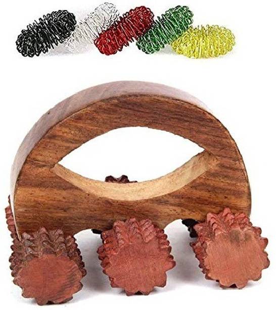 AHCS Accupressure High Quality Wooden 6 Wheel Body Massager, For, Acupressure Wooden Roller Massager + Sujok Ring 5 pc Massager
