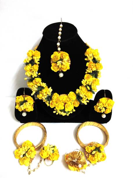 Paladiya Krafts Fabric, Paper Yellow, Gold Jewellery Set