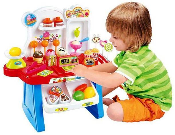 Basha mall 34 PCS Kids Mini Market Supermarket Play Set with lights & Sounds Toy for Kids