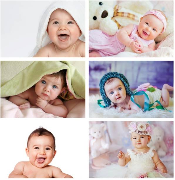 Set of 6 Cute Baby Combo Posters | Smiling Baby Poster | Poster for Pregnant Women | HD Baby Wall Poster for Room decor (12x18-Inch, 300GSM Thick Paper, Gloss Laminated) Photographic Paper